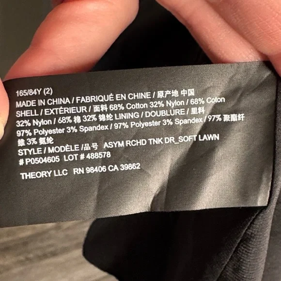 NWT Theory Asymmetrical Ruched Tank Dress Size 2 Black Chic Classic Quiet Luxury - Picture 7 of 7